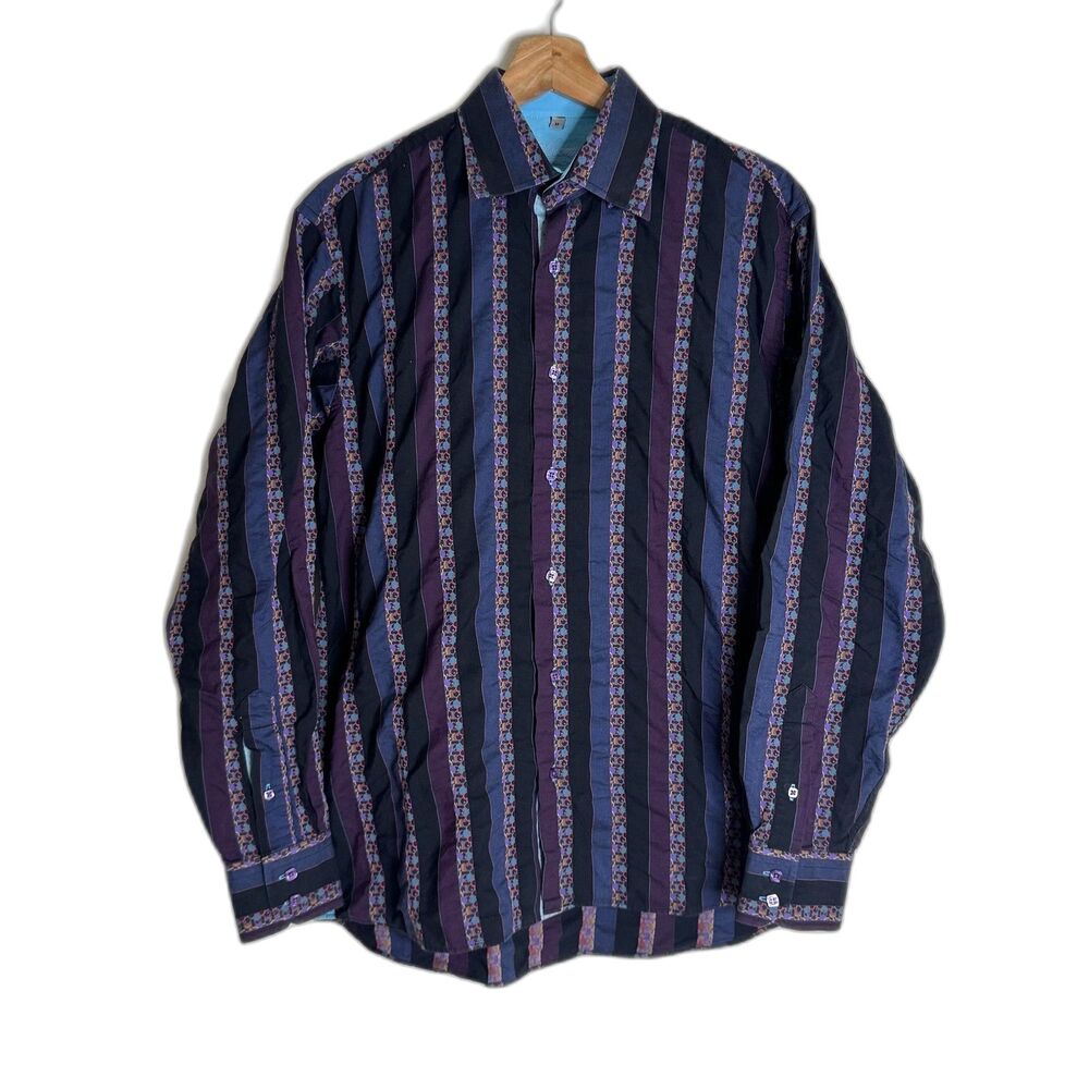 Visconti Uomo Shirt Mens Medium Multicolor Striped Long Sleeve Button Up Cotton